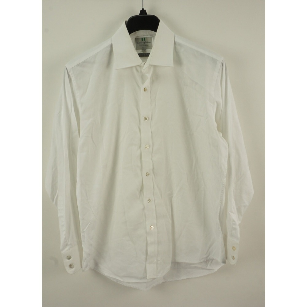 Harvie Hudson Jermyn St. Slim Mens 17 Long Sleeve White Twill Cotton Dress Shirt